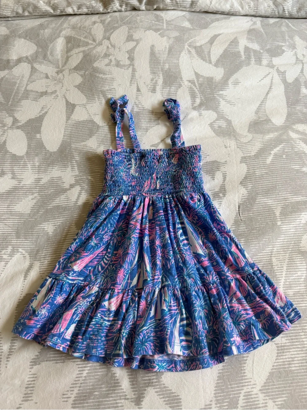 Lilly Pulitzer Blue & Pink Sailboats and Fireworks Smocked Sundress